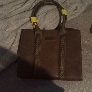 Wrangler Brown Faux-Leather Satchel with Braided Trim